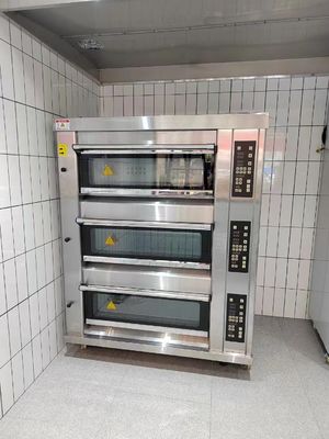 Modular Bakery Deck Oven 40X60cm 3 Deck 9 Tray Oven Gas Dengan Batu Uap Untuk Memanggang Pizza