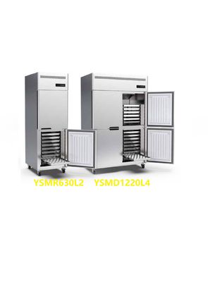 220v Komersial Tegak Freezer Stainless Steel 4 Pintu 30 Baki Sistem Ganda
