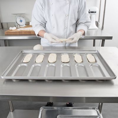 41055 Baja Aluminized Glazed Rounded End Hoagie Bun Pan Tray